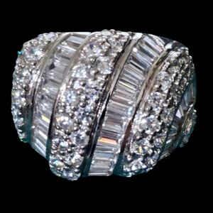 📣 Absolute 3.18ctw CZ Sterling Silver Round 💍 Baguette Dome Ring Fit 6.5 - 7️⃣